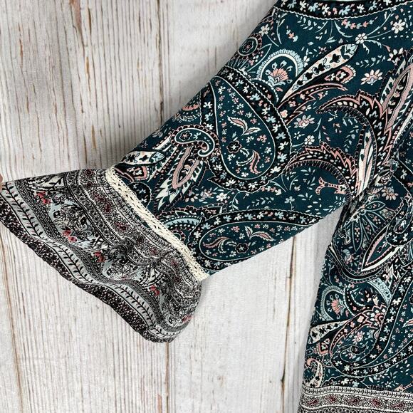 Artesia Bohemian Women Tunic Top Size XXL Green Pink Paisley Fairy Grunge Boho - Picture 6 of 9